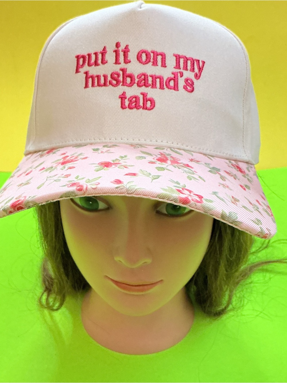 Pink Floral Embroidered Slogan Baseball Cap -put it on my husband‘s tab
